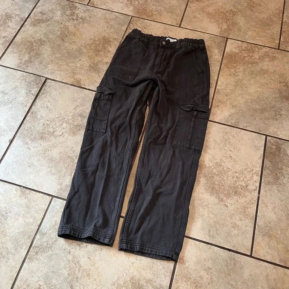 PacSun Women's Washed Black Cargo Pants High Rise Elastic Waist Size M